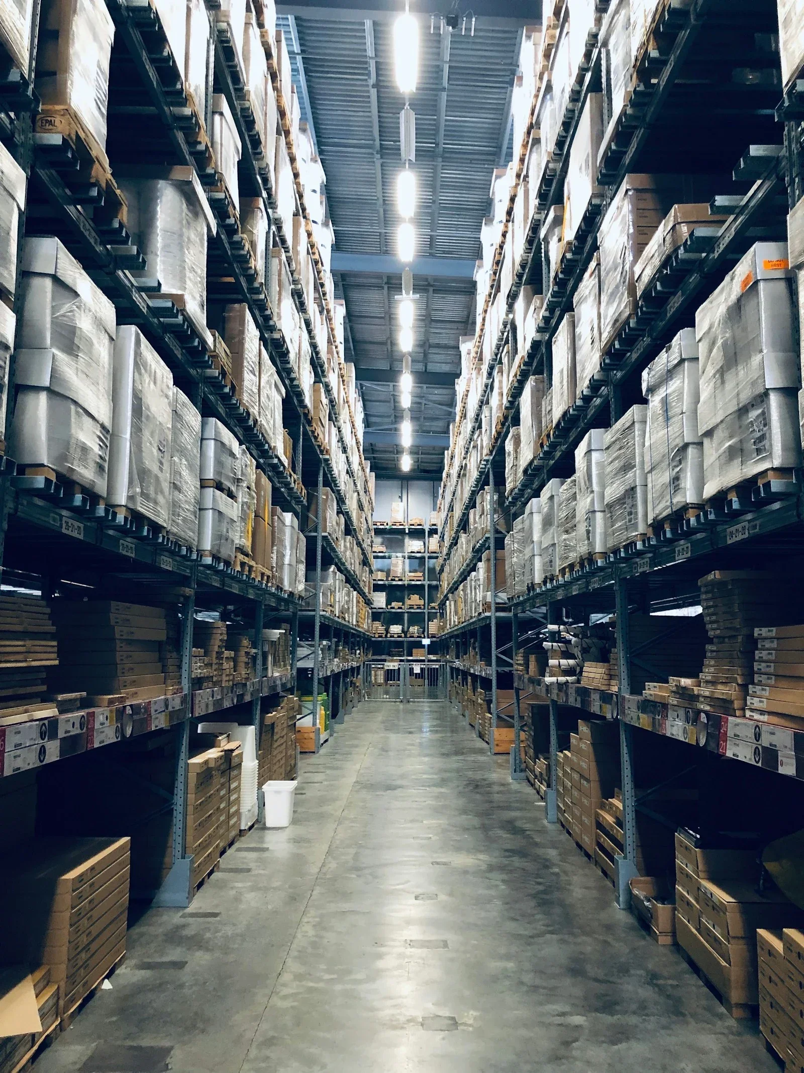Organised warehouse with packaged inventory